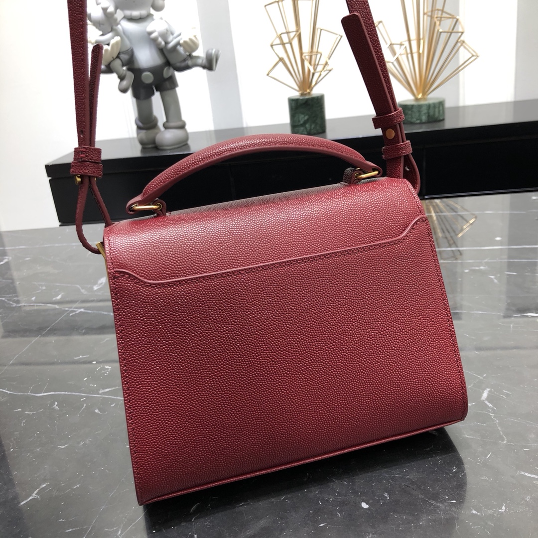 Saint Laurent Cassandera Mini Grained Embossed Leather Calfskin Handbag Shoulder Bag Red 623930